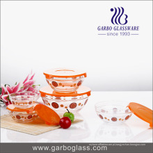 Conjunto de 5 PCS Print Glass Bowl com tampa do PC